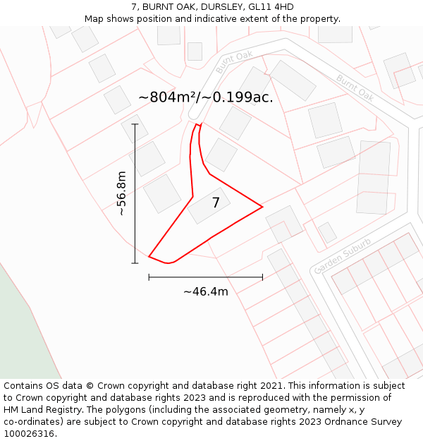 7, BURNT OAK, DURSLEY, GL11 4HD: Plot and title map