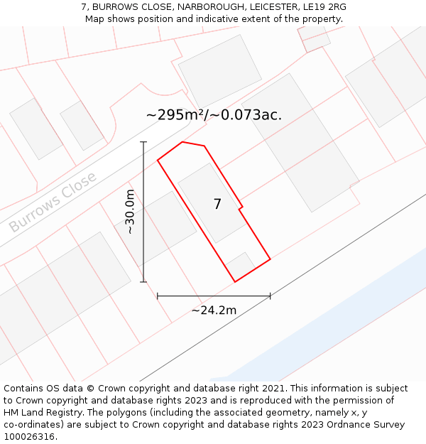 7, BURROWS CLOSE, NARBOROUGH, LEICESTER, LE19 2RG: Plot and title map