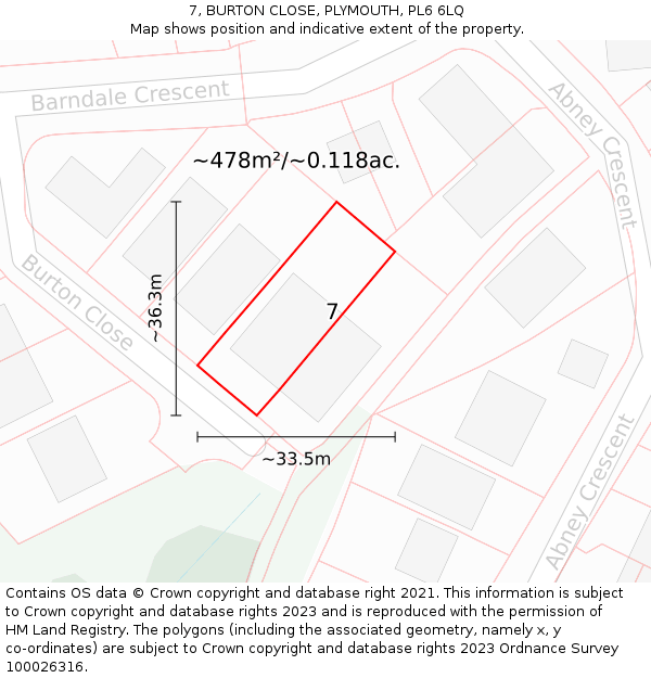 7, BURTON CLOSE, PLYMOUTH, PL6 6LQ: Plot and title map