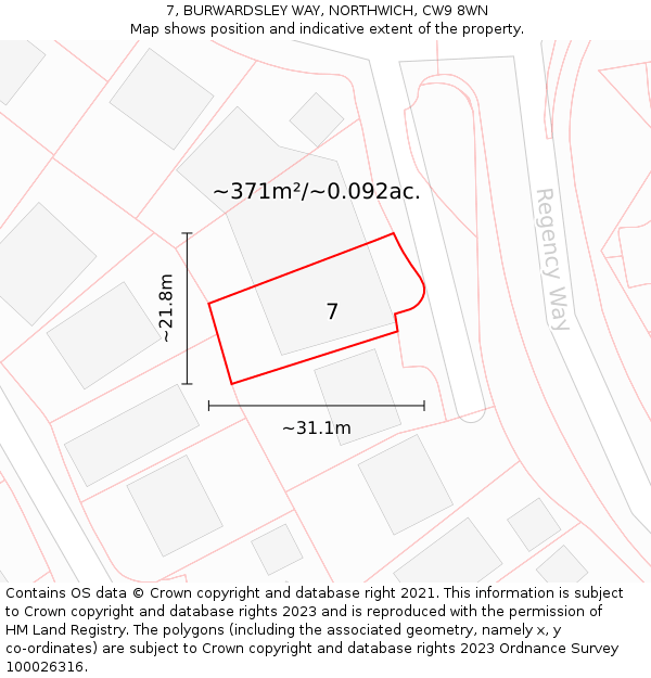 7, BURWARDSLEY WAY, NORTHWICH, CW9 8WN: Plot and title map