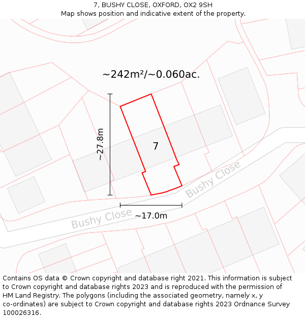 7, BUSHY CLOSE, OXFORD, OX2 9SH: Plot and title map