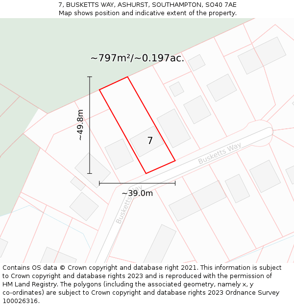 7, BUSKETTS WAY, ASHURST, SOUTHAMPTON, SO40 7AE: Plot and title map