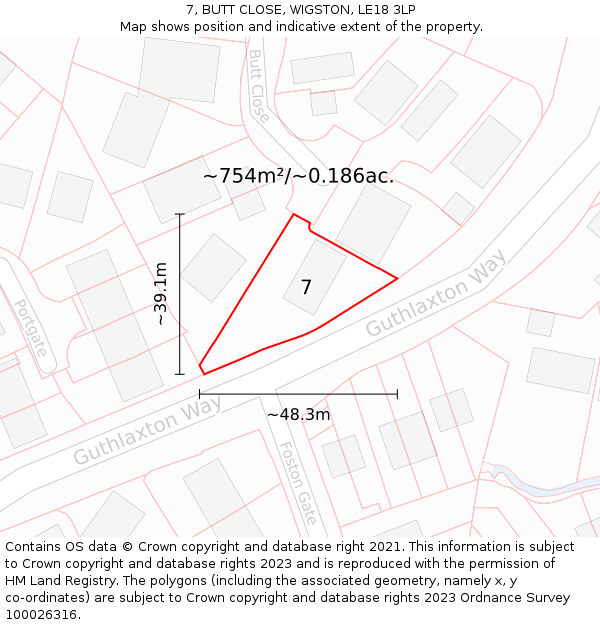 7, BUTT CLOSE, WIGSTON, LE18 3LP: Plot and title map