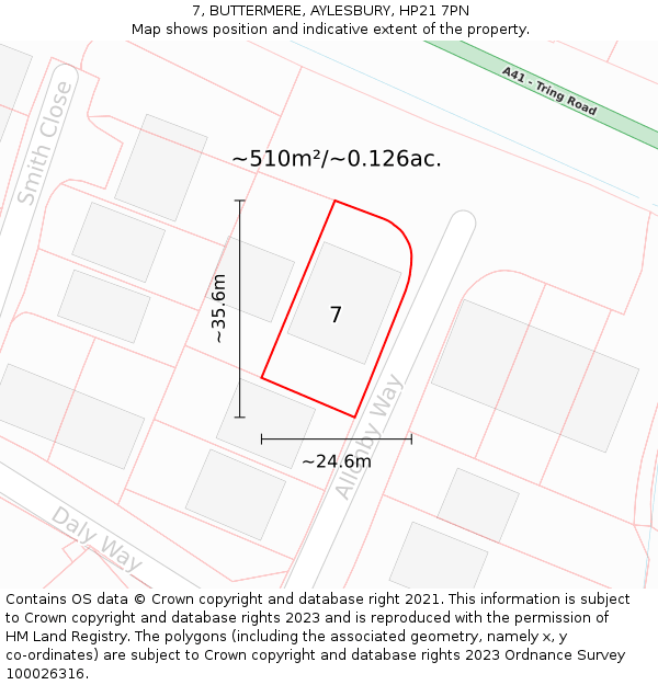 7, BUTTERMERE, AYLESBURY, HP21 7PN: Plot and title map