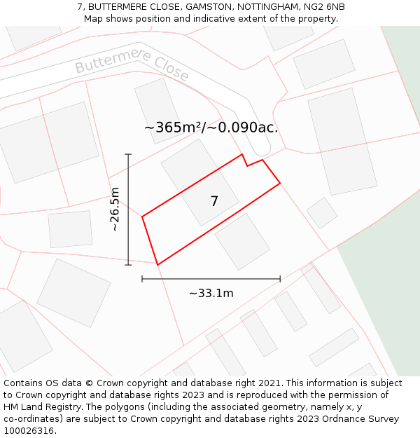 7, BUTTERMERE CLOSE, GAMSTON, NOTTINGHAM, NG2 6NB: Plot and title map