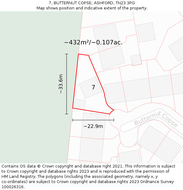 7, BUTTERNUT COPSE, ASHFORD, TN23 3PG: Plot and title map