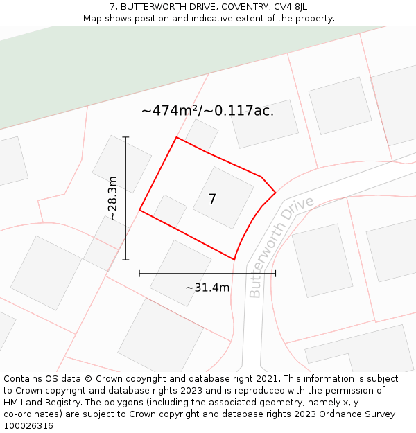 7, BUTTERWORTH DRIVE, COVENTRY, CV4 8JL: Plot and title map
