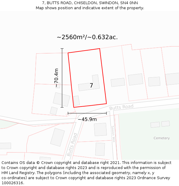 7, BUTTS ROAD, CHISELDON, SWINDON, SN4 0NN: Plot and title map