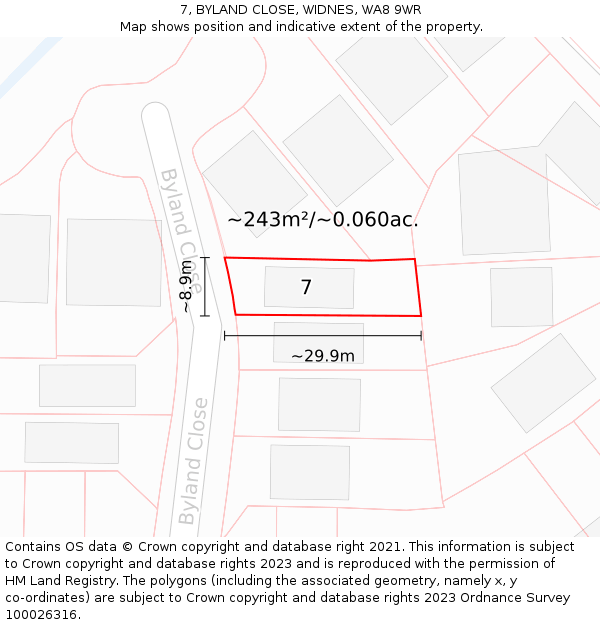 7, BYLAND CLOSE, WIDNES, WA8 9WR: Plot and title map