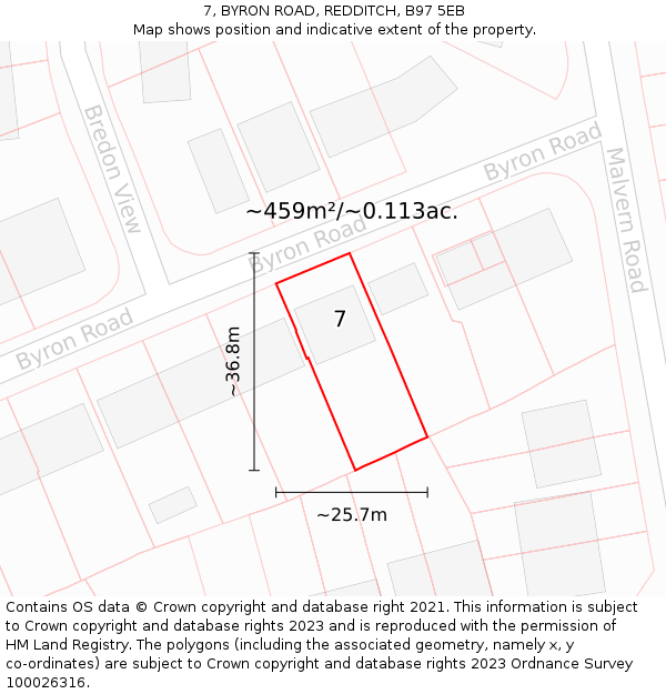 7, BYRON ROAD, REDDITCH, B97 5EB: Plot and title map