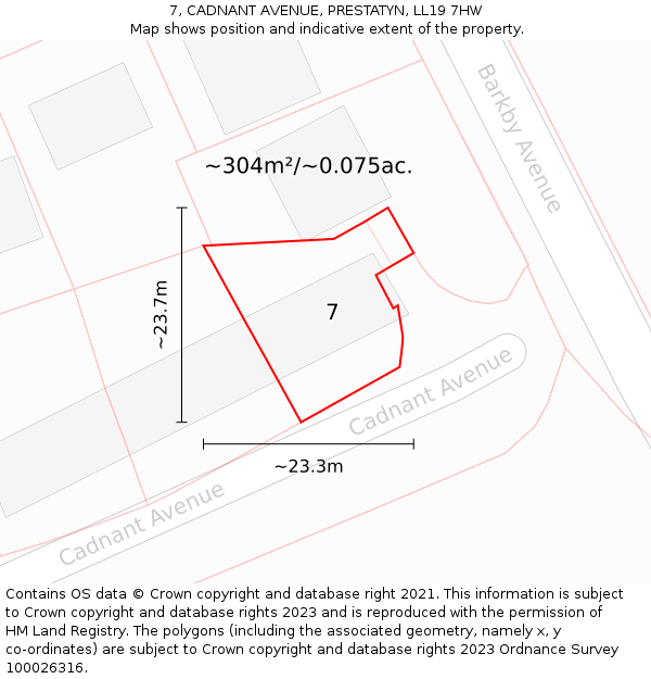 7, CADNANT AVENUE, PRESTATYN, LL19 7HW: Plot and title map