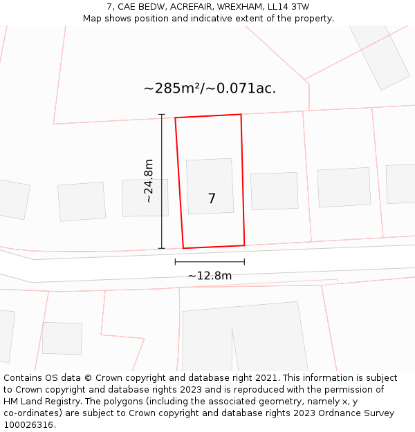 7, CAE BEDW, ACREFAIR, WREXHAM, LL14 3TW: Plot and title map