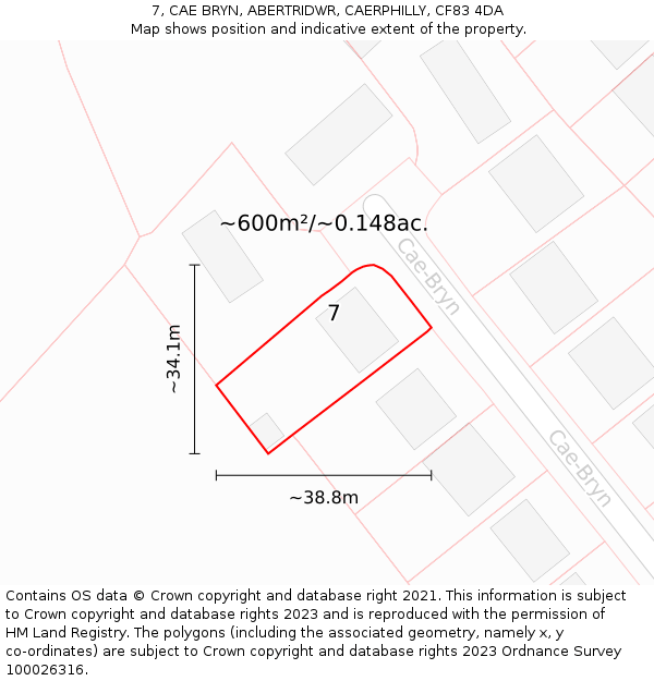 7, CAE BRYN, ABERTRIDWR, CAERPHILLY, CF83 4DA: Plot and title map