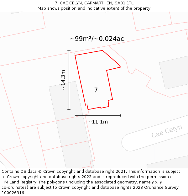 7, CAE CELYN, CARMARTHEN, SA31 1TL: Plot and title map