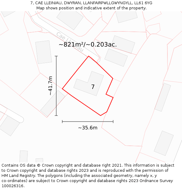 7, CAE LLEINIAU, DWYRAN, LLANFAIRPWLLGWYNGYLL, LL61 6YG: Plot and title map