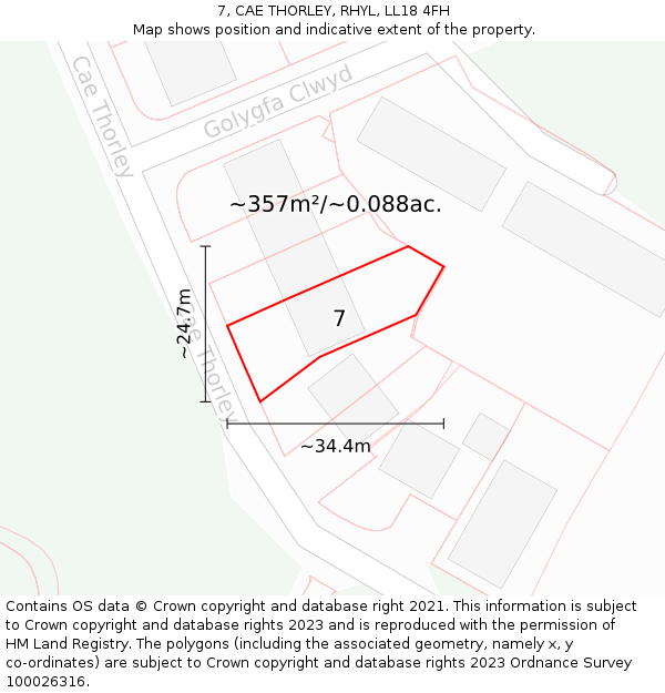 7, CAE THORLEY, RHYL, LL18 4FH: Plot and title map