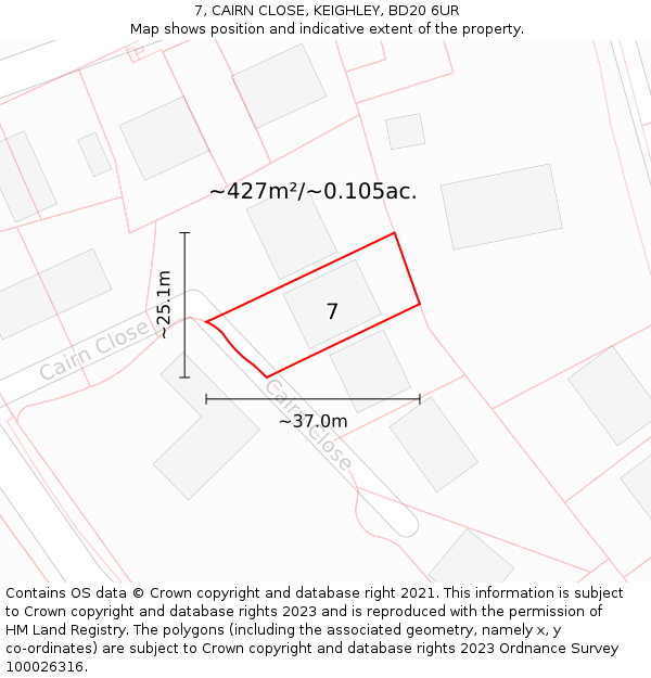 7, CAIRN CLOSE, KEIGHLEY, BD20 6UR: Plot and title map