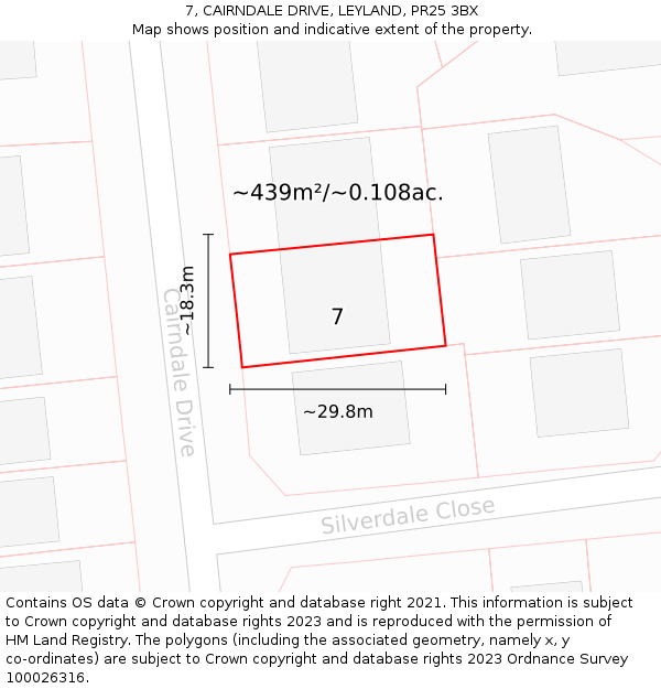 7, CAIRNDALE DRIVE, LEYLAND, PR25 3BX: Plot and title map