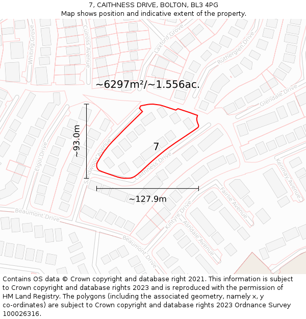 7, CAITHNESS DRIVE, BOLTON, BL3 4PG: Plot and title map