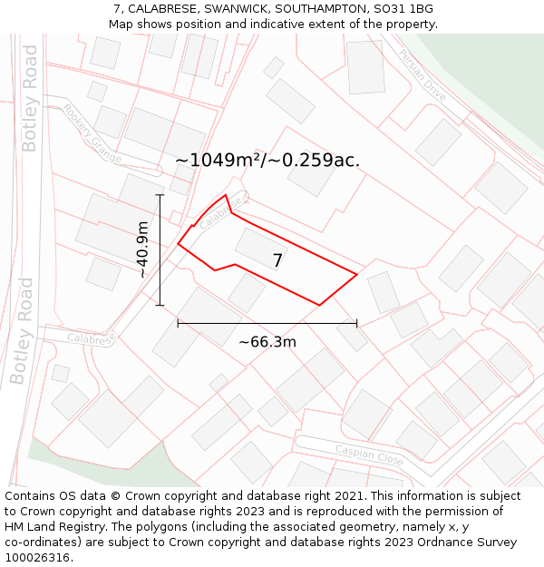 7, CALABRESE, SWANWICK, SOUTHAMPTON, SO31 1BG: Plot and title map