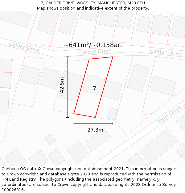 7, CALDER DRIVE, WORSLEY, MANCHESTER, M28 0TH: Plot and title map