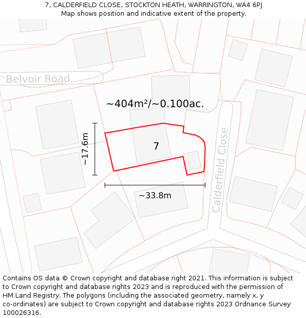 7, CALDERFIELD CLOSE, STOCKTON HEATH, WARRINGTON, WA4 6PJ: Plot and title map