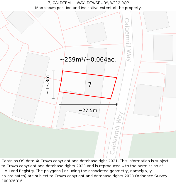 7, CALDERMILL WAY, DEWSBURY, WF12 9QP: Plot and title map