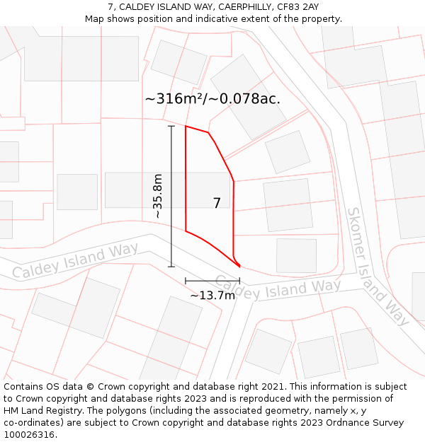 7, CALDEY ISLAND WAY, CAERPHILLY, CF83 2AY: Plot and title map