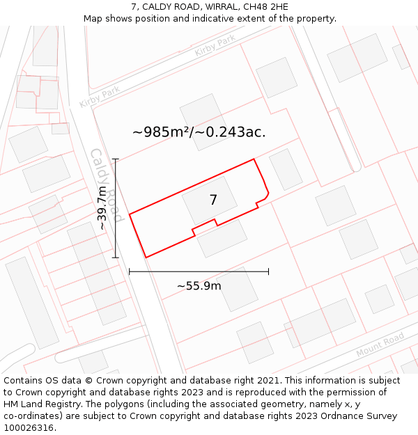 7, CALDY ROAD, WIRRAL, CH48 2HE: Plot and title map