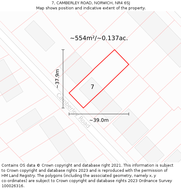 7, CAMBERLEY ROAD, NORWICH, NR4 6SJ: Plot and title map