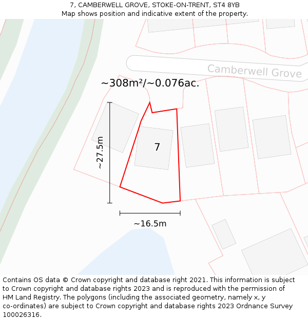 7, CAMBERWELL GROVE, STOKE-ON-TRENT, ST4 8YB: Plot and title map