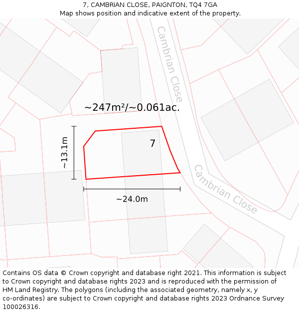 7, CAMBRIAN CLOSE, PAIGNTON, TQ4 7GA: Plot and title map