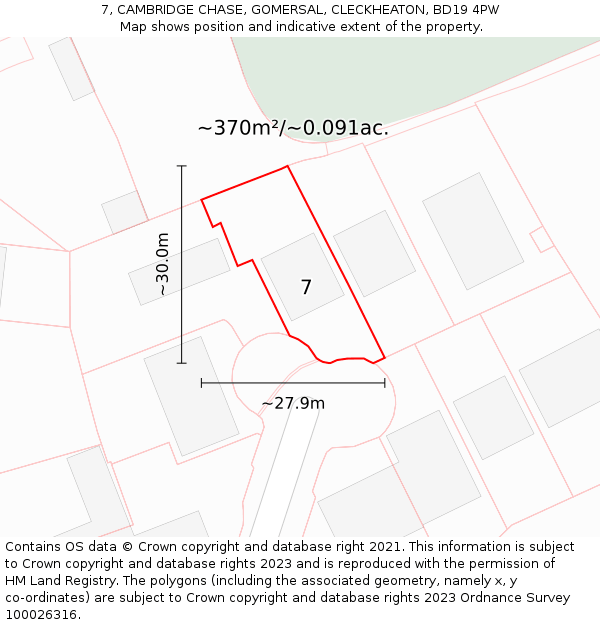 7, CAMBRIDGE CHASE, GOMERSAL, CLECKHEATON, BD19 4PW: Plot and title map