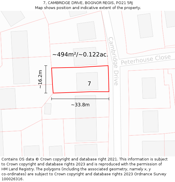 7, CAMBRIDGE DRIVE, BOGNOR REGIS, PO21 5RJ: Plot and title map