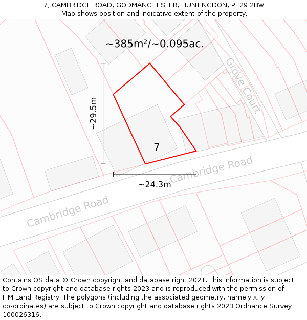 7, CAMBRIDGE ROAD, GODMANCHESTER, HUNTINGDON, PE29 2BW: Plot and title map