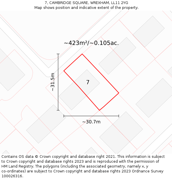 7, CAMBRIDGE SQUARE, WREXHAM, LL11 2YG: Plot and title map