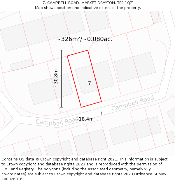 7, CAMPBELL ROAD, MARKET DRAYTON, TF9 1QZ: Plot and title map