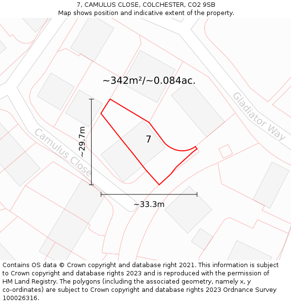 7, CAMULUS CLOSE, COLCHESTER, CO2 9SB: Plot and title map