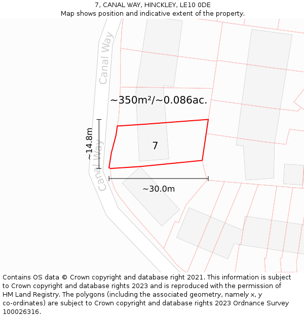 7, CANAL WAY, HINCKLEY, LE10 0DE: Plot and title map