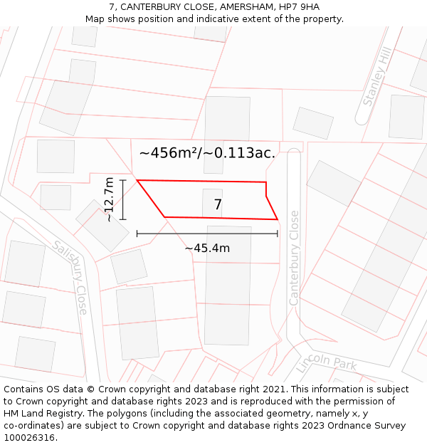 7, CANTERBURY CLOSE, AMERSHAM, HP7 9HA: Plot and title map