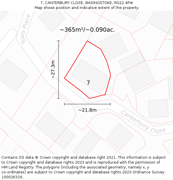 7, CANTERBURY CLOSE, BASINGSTOKE, RG22 4PW: Plot and title map