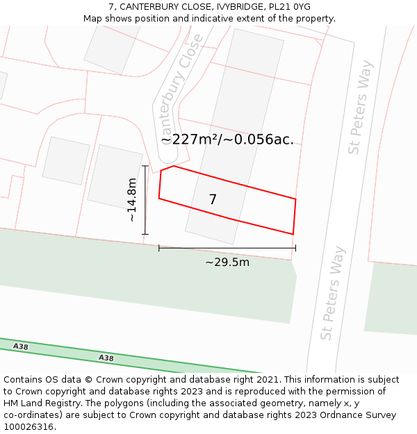 7, CANTERBURY CLOSE, IVYBRIDGE, PL21 0YG: Plot and title map