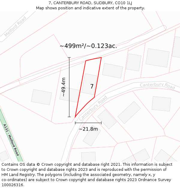 7, CANTERBURY ROAD, SUDBURY, CO10 1LJ: Plot and title map