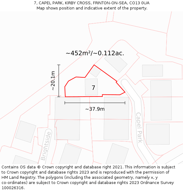 7, CAPEL PARK, KIRBY CROSS, FRINTON-ON-SEA, CO13 0UA: Plot and title map