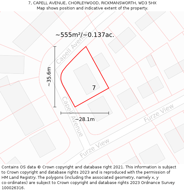 7, CAPELL AVENUE, CHORLEYWOOD, RICKMANSWORTH, WD3 5HX: Plot and title map