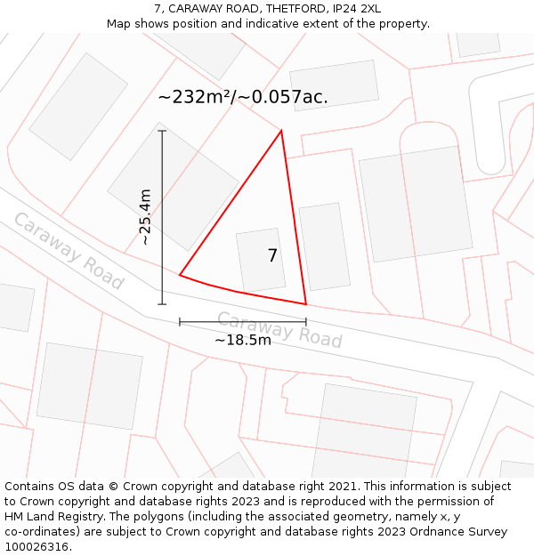 7, CARAWAY ROAD, THETFORD, IP24 2XL: Plot and title map