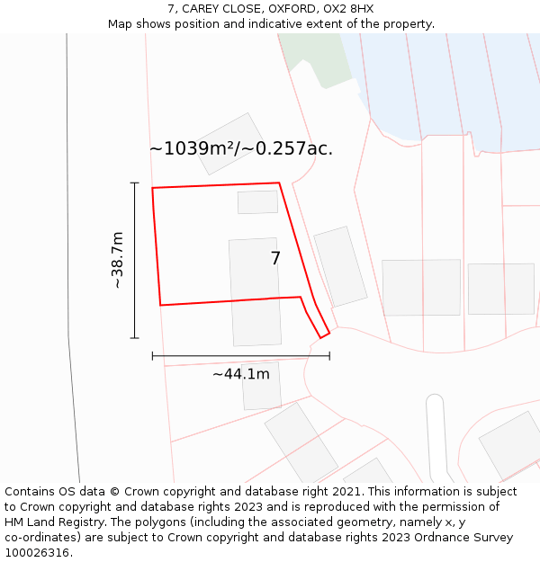 7, CAREY CLOSE, OXFORD, OX2 8HX: Plot and title map