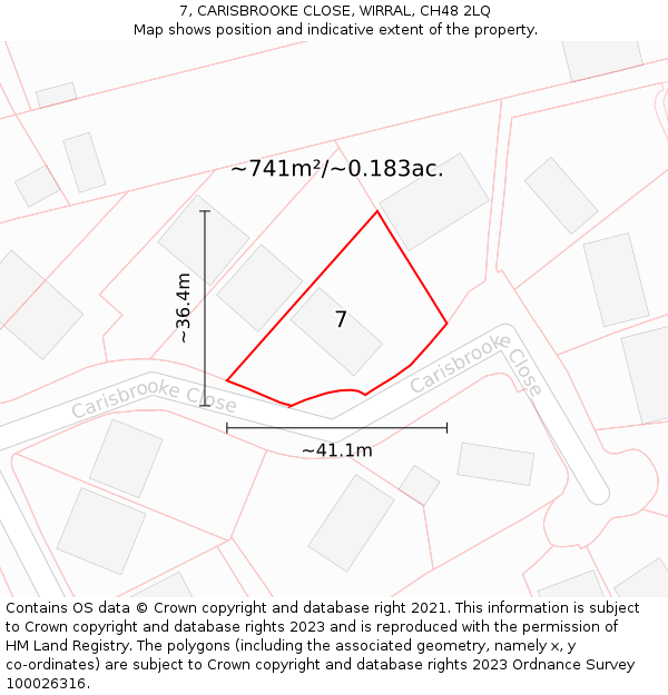 7, CARISBROOKE CLOSE, WIRRAL, CH48 2LQ: Plot and title map
