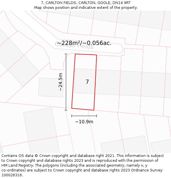 7, CARLTON FIELDS, CARLTON, GOOLE, DN14 9RT: Plot and title map