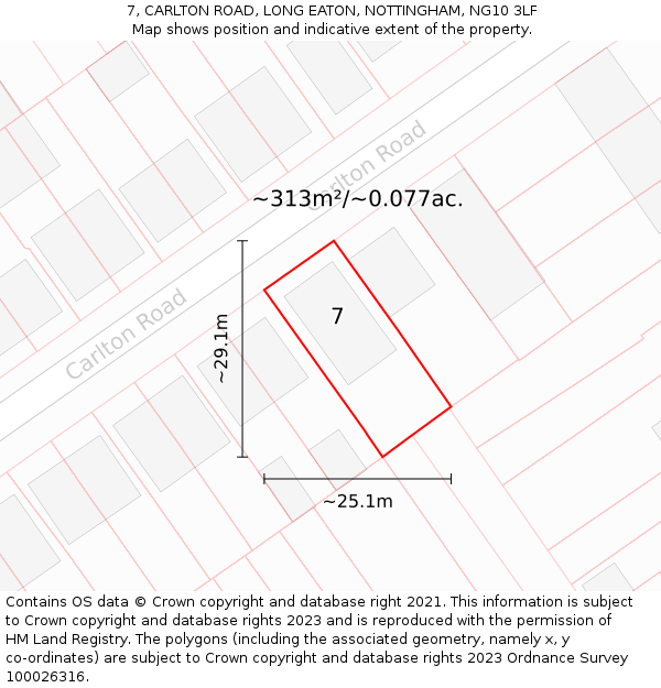 7, CARLTON ROAD, LONG EATON, NOTTINGHAM, NG10 3LF: Plot and title map